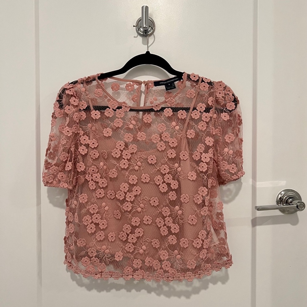 French Connection Pink Floral Lace Blouse Small
